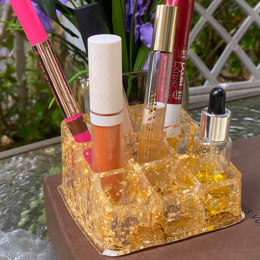 Gold Cosmetic Makeup Organizer Resin Art - Picture 9 of 16